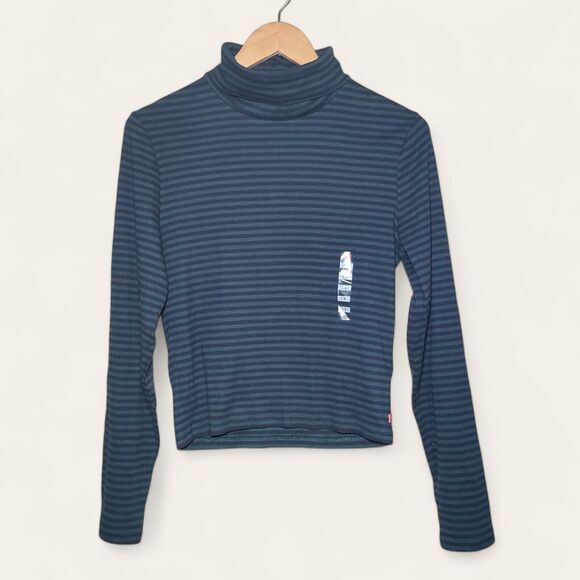 NWT Levis Women’s Plus Size 1X Green Blue Striped Turtleneck Cropped Body Fit - Picture 3 of 11
